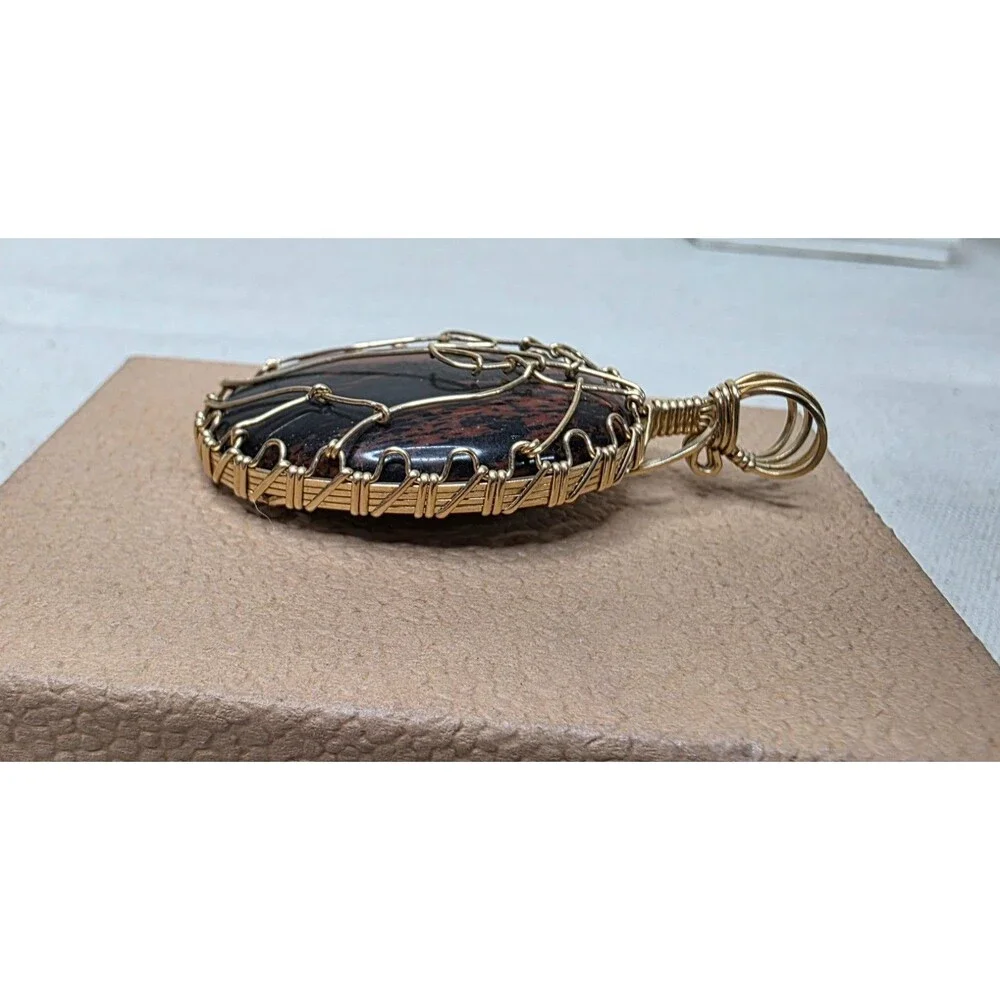 Handmade Mahogany Obsidian Horse Pendant Wire Wrapped Gold Filled Necklace